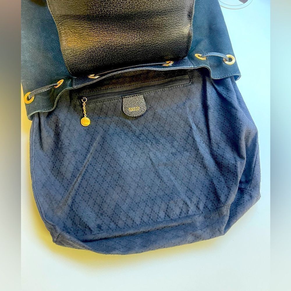 Gucci Black Suede Backpack with Bamboo Details - Picture 14 of 15